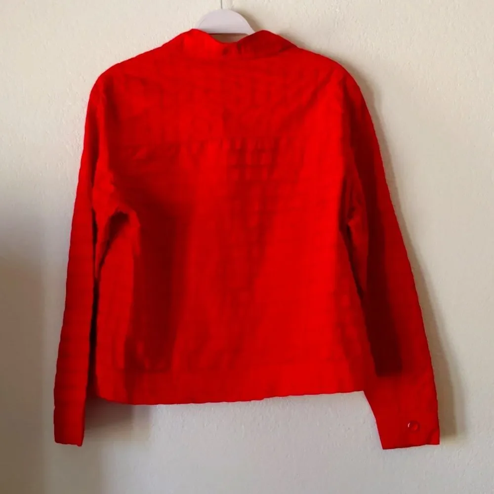COLDWATER CREEK Jacket Red Silk Blend Textured Lightweight Shacket Shirt Medium